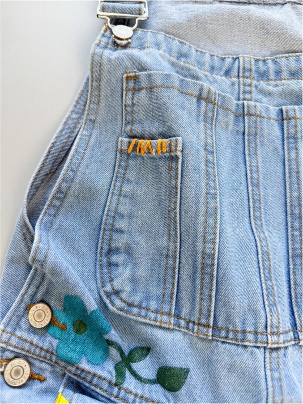 Floral Denim Overalls, Painted Denim Dungarees, Flower Overalls, Cottagecore S - Picture 5 of 9